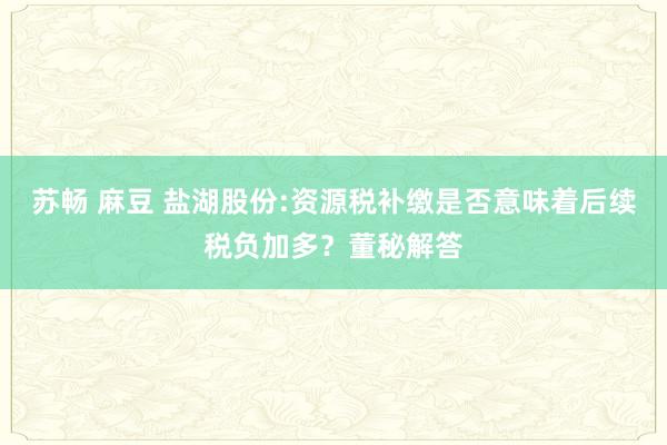 苏畅 麻豆 盐湖股份:资源税补缴是否意味着后续税负加多?董秘解答